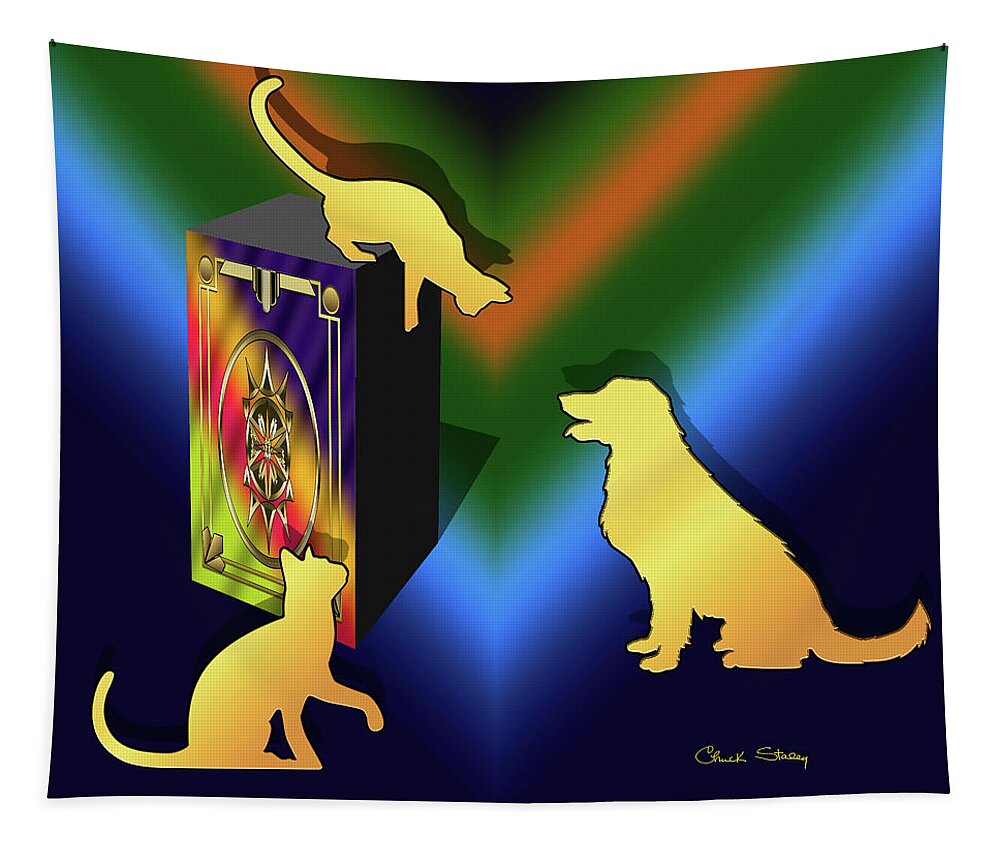 Cat Tapestry featuring the digital art Cat on a Box - Dark by Chuck Staley