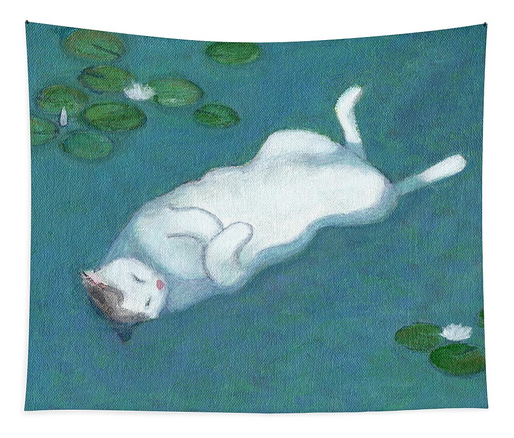 Cat On Vacation Tapestry featuring the painting Cat on Vacation by Kazumi Whitemoon