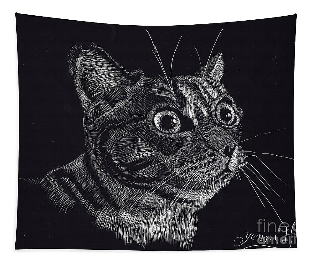 Cat Tapestry featuring the digital art Cat by Yenni Harrison