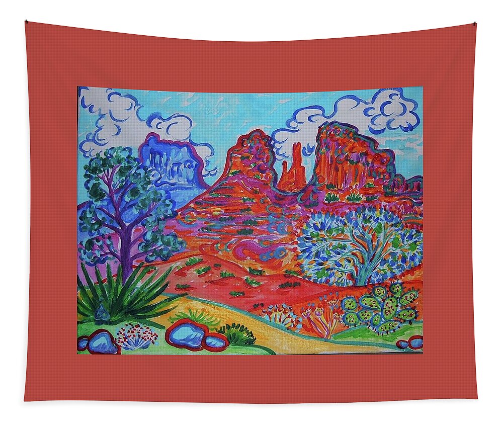 Colorful Art Tapestry featuring the painting Cathedral Rock View by Rachel Houseman