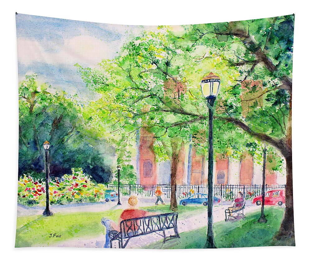 City Tapestry featuring the painting Cathedral Square in Spring by Jerry Fair