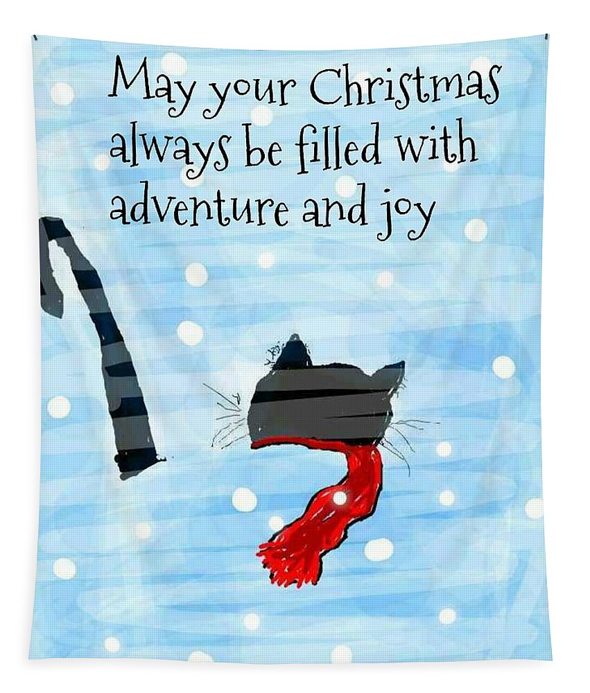 Cats Tapestry featuring the drawing CATS May your Christmas always be an Adventure by Kathy Barney