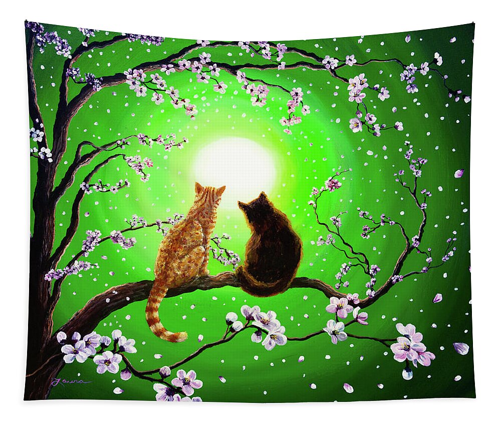 Black Cat Tapestry featuring the painting Cats on a Spring Night by Laura Iverson