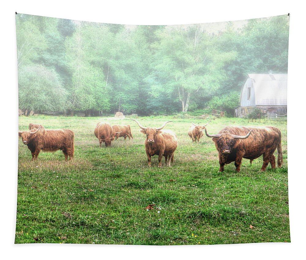 Cattle Tapestry featuring the photograph Cattle In The Mist by Lawrence Christopher