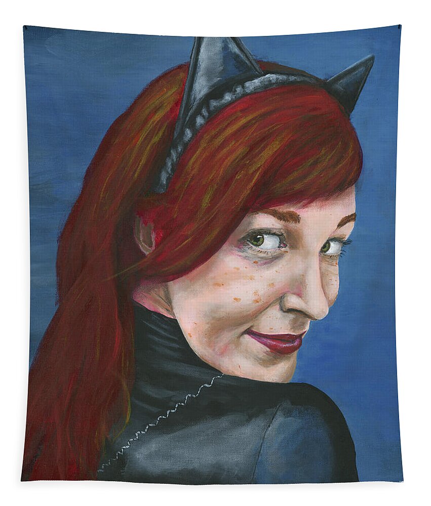 Cosplay Tapestry featuring the painting Catwoman by Matthew Mezo
