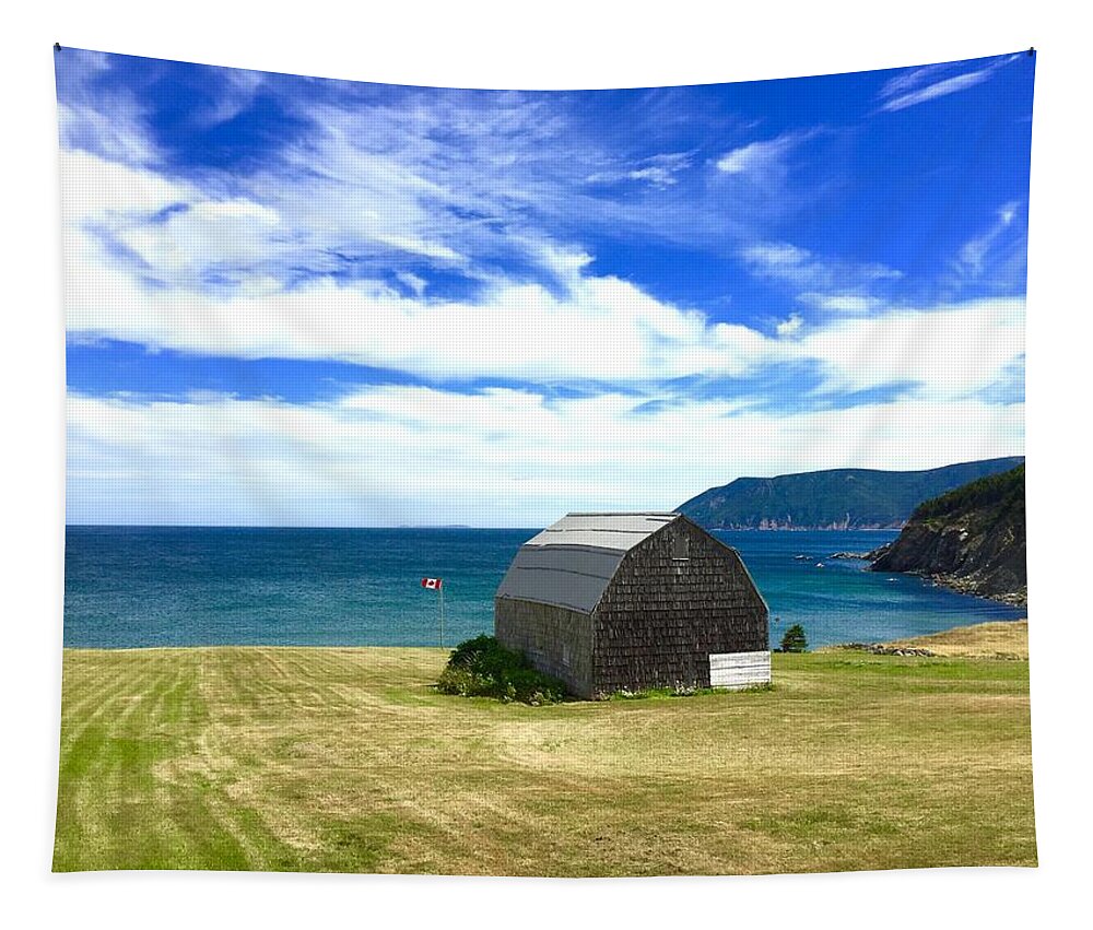 Barn Tapestry featuring the photograph Cedar shingles barn by the ocean by Cristina Stefan