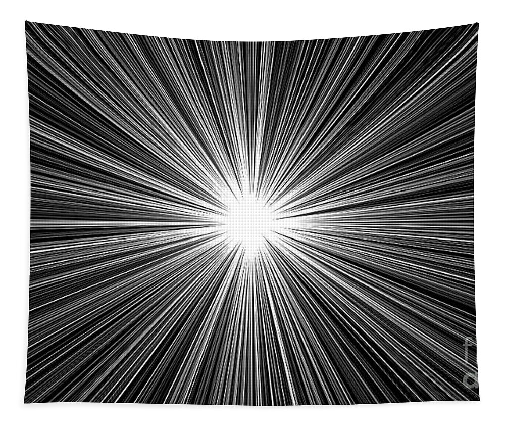 Abstract Tapestry featuring the digital art Celestial Sunburst Digital Art 1 Black and White by Ricardos Creations
