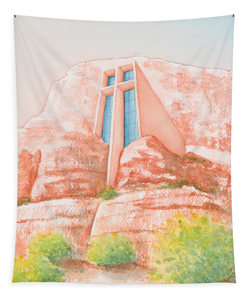 Chapel Tapestry featuring the painting Chapel in the Rock by Sandra Neumann Wilderman