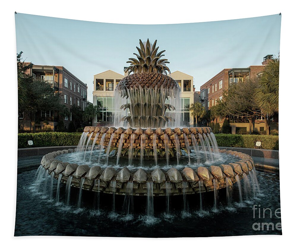Pineapple Fountain Tapestry featuring the photograph Charleston Pineapple Fountain Charm by Dale Powell