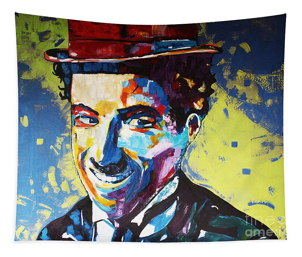 Home Design Tapestry featuring the painting CHARLIE CHAPLIN Smile by Kathleen Artist PRO