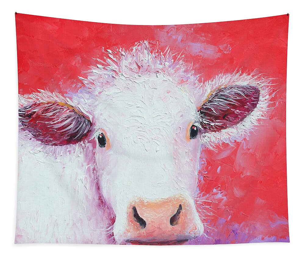 Charolais Tapestry featuring the painting Charolais Cow painting by Jan Matson