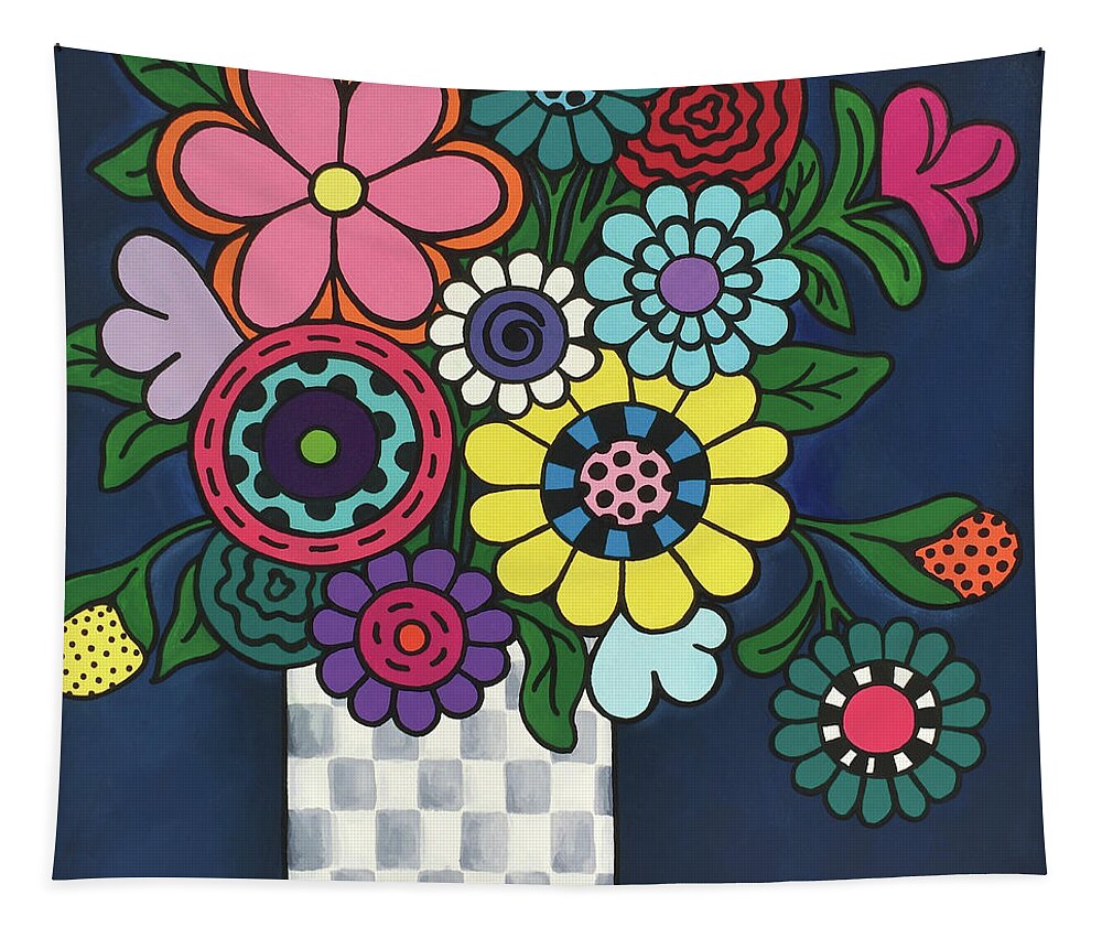 Flowers Tapestry featuring the painting Checkered Bouquet by Beth Ann Scott