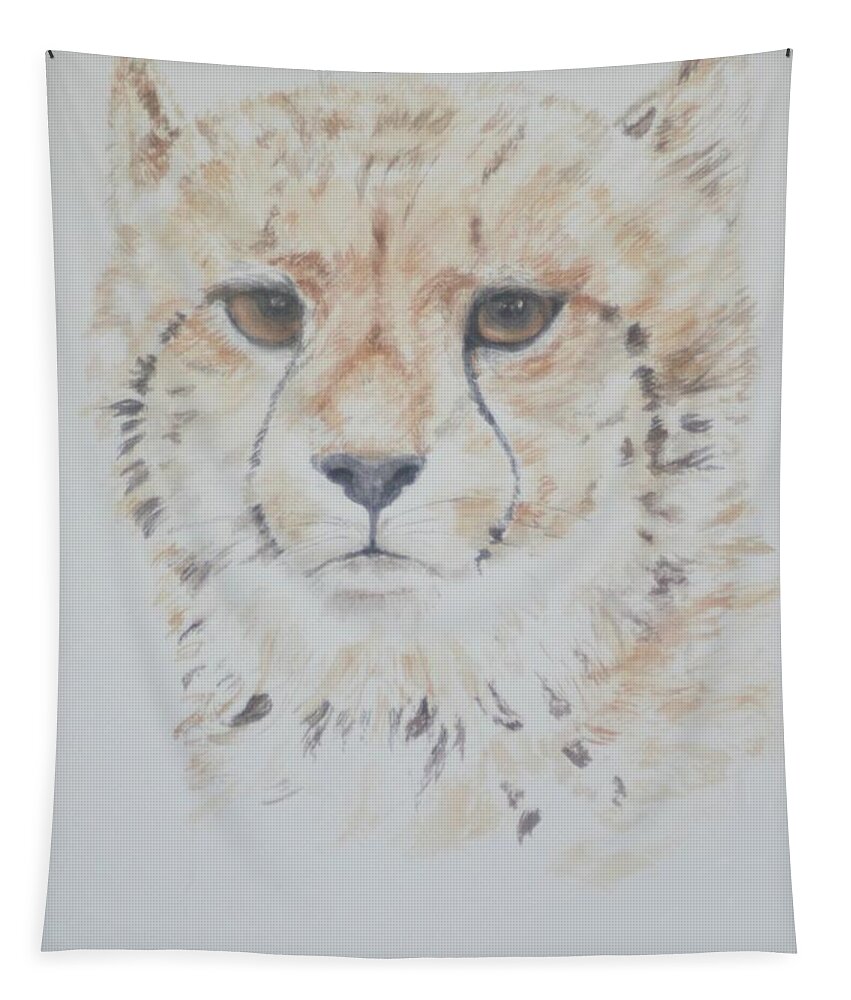 Cheetah Tapestry featuring the painting Cheetah Cushion by David Capon