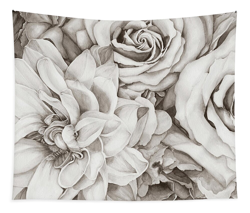 Roses Tapestry featuring the digital art Chelsea's Bouquet - Neutral by Lori Taylor