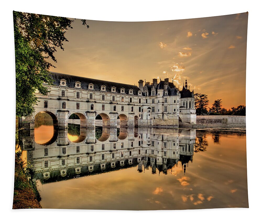 Chateau De Chenonceau Tapestry featuring the photograph Chenonceau Castle in the twilight by Weston Westmoreland