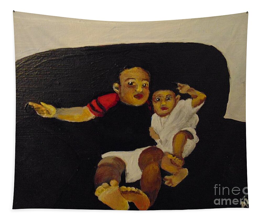 Babies Tapestry featuring the painting Cherubs by Saundra Johnson