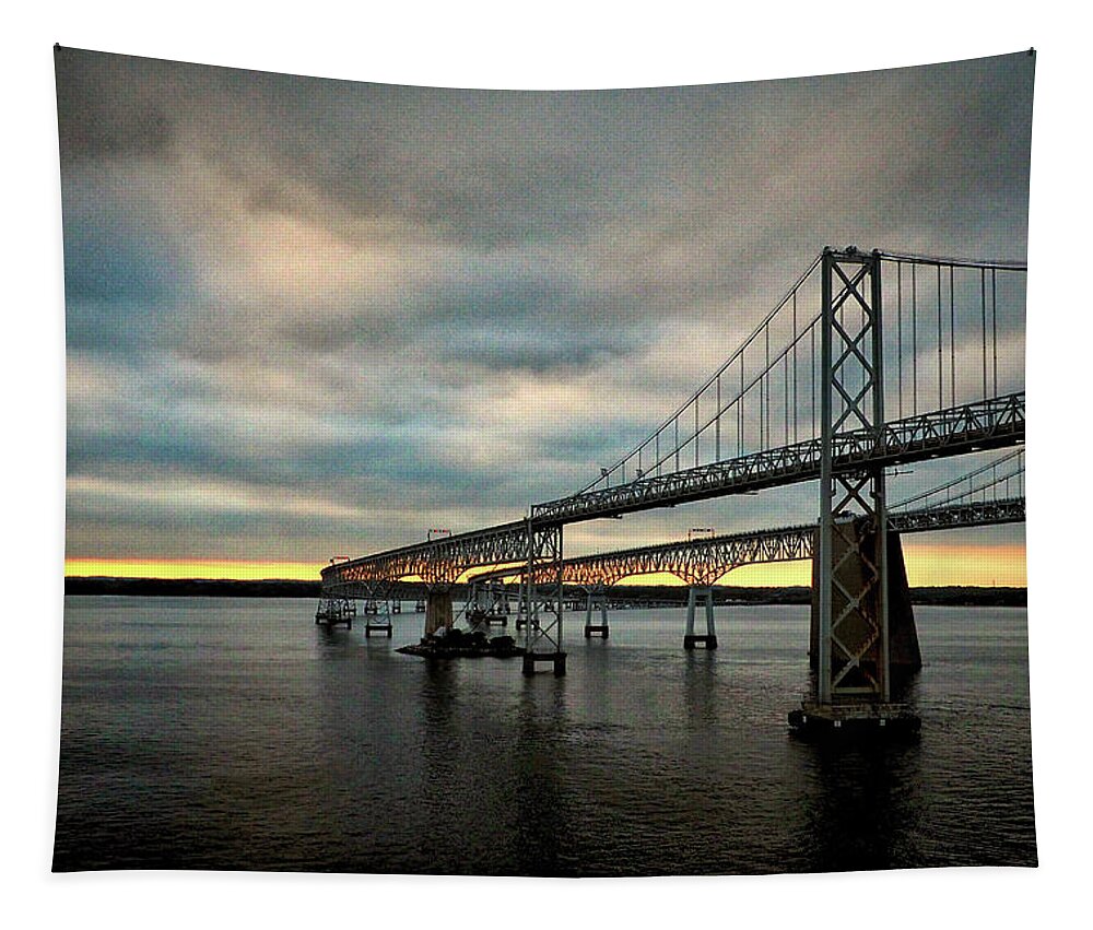 Chesapeake Bay Bridge At Twilight Tapestry featuring the photograph Chesapeake Bay Bridge at Twilight by Bill Swartwout