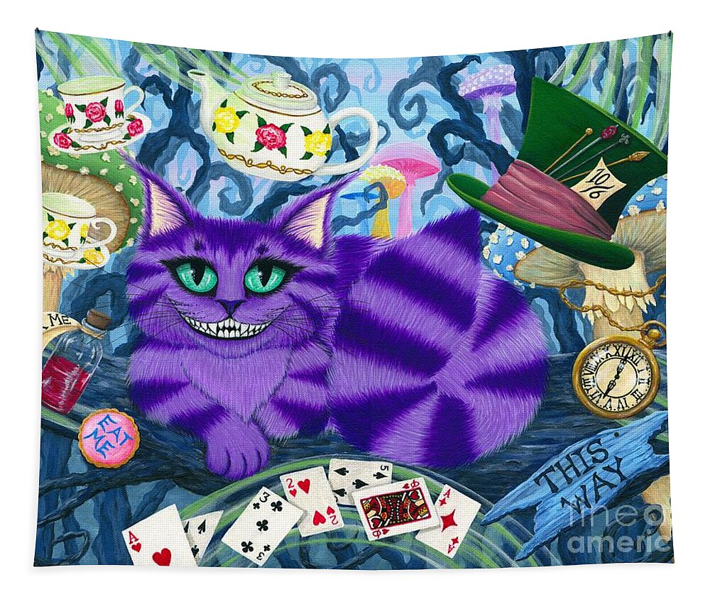 Cheshire Cat Tapestry featuring the painting Cheshire Cat - Alice in Wonderland by Carrie Hawks