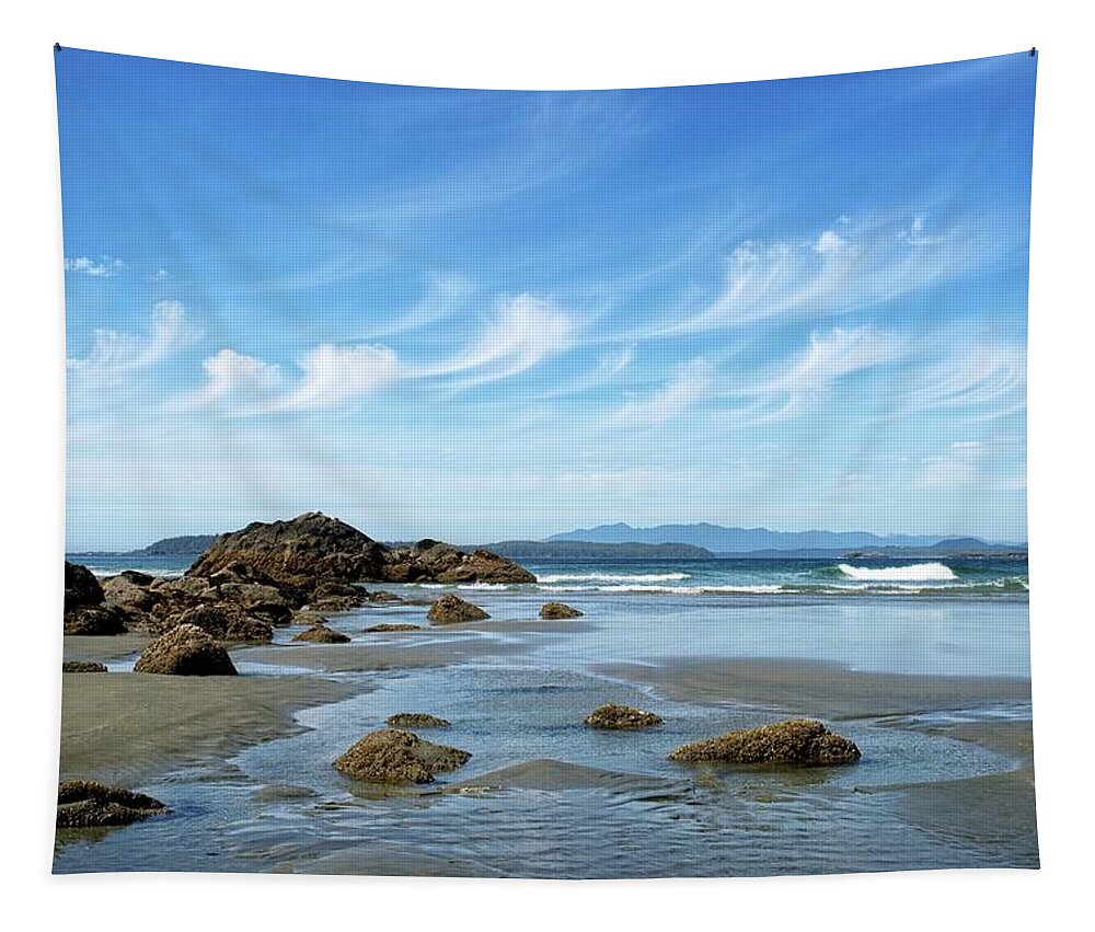 Tofino Tapestry featuring the photograph Chesterman Beach Wispy Clouds by Allan Van Gasbeck