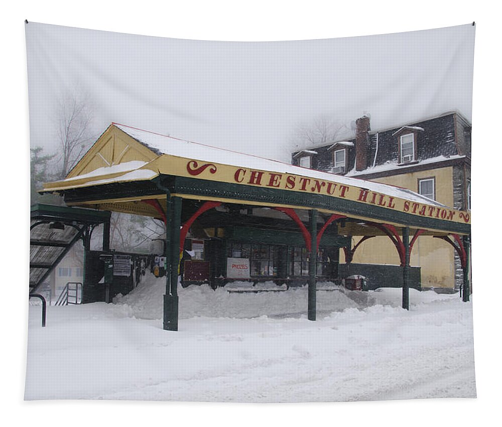 Chestnut Tapestry featuring the photograph Chestnut Hill Station in Winter by Bill Cannon