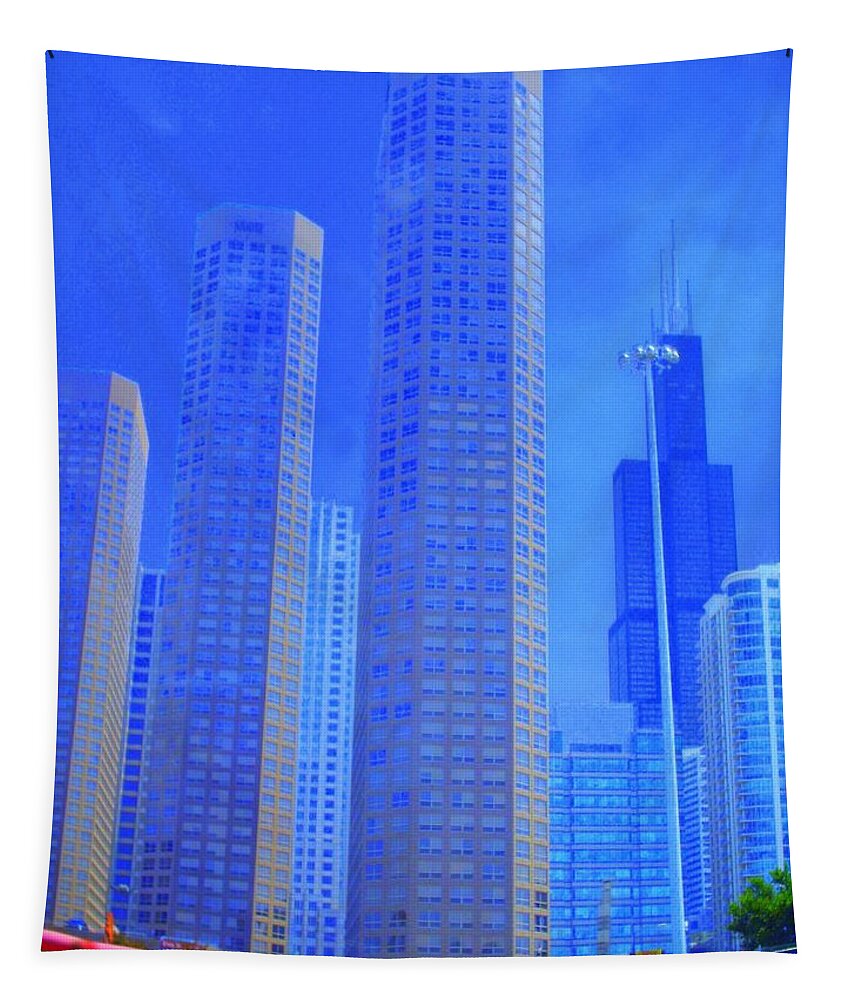 Cityscape Tapestry featuring the photograph Chicago the city of blues 11 by Julie Lueders 