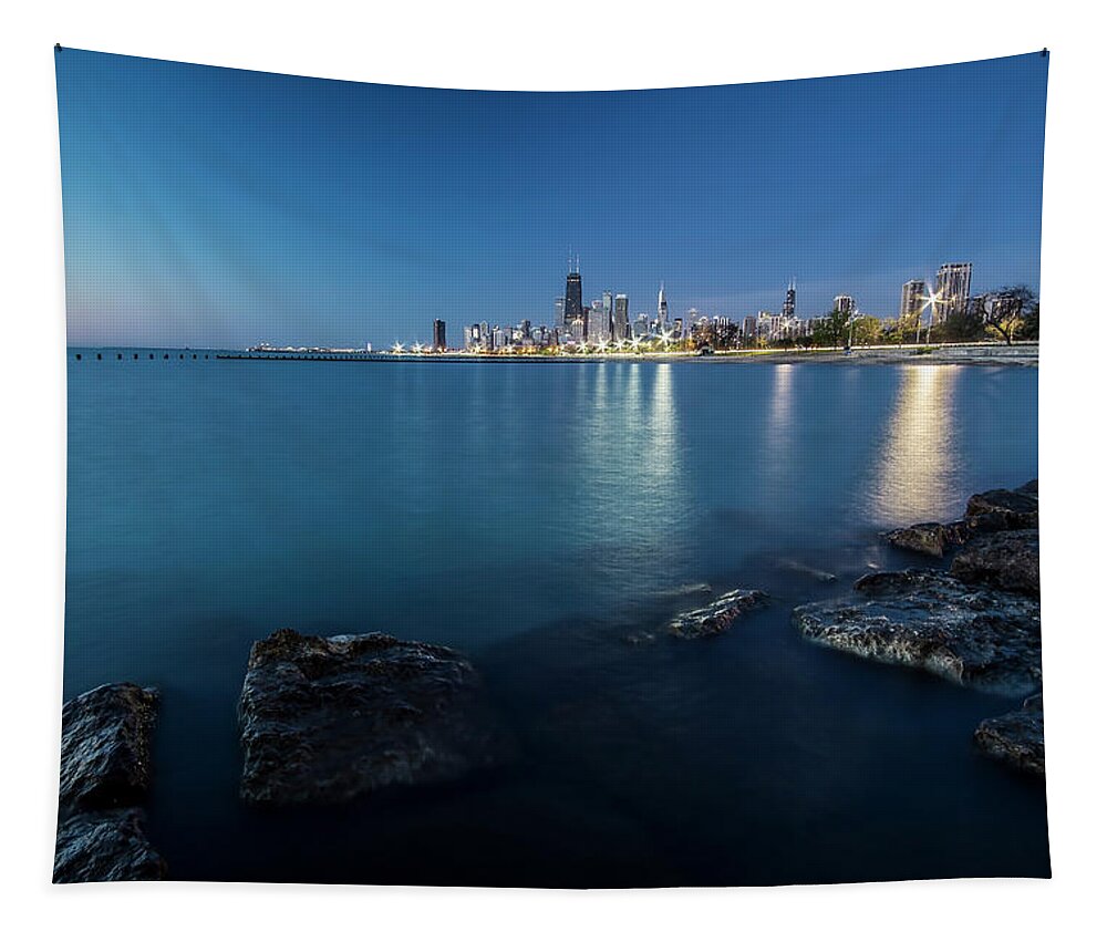 Lake Michgan Tapestry featuring the photograph Chicago's Lakefront and skyline at dawn by Sven Brogren