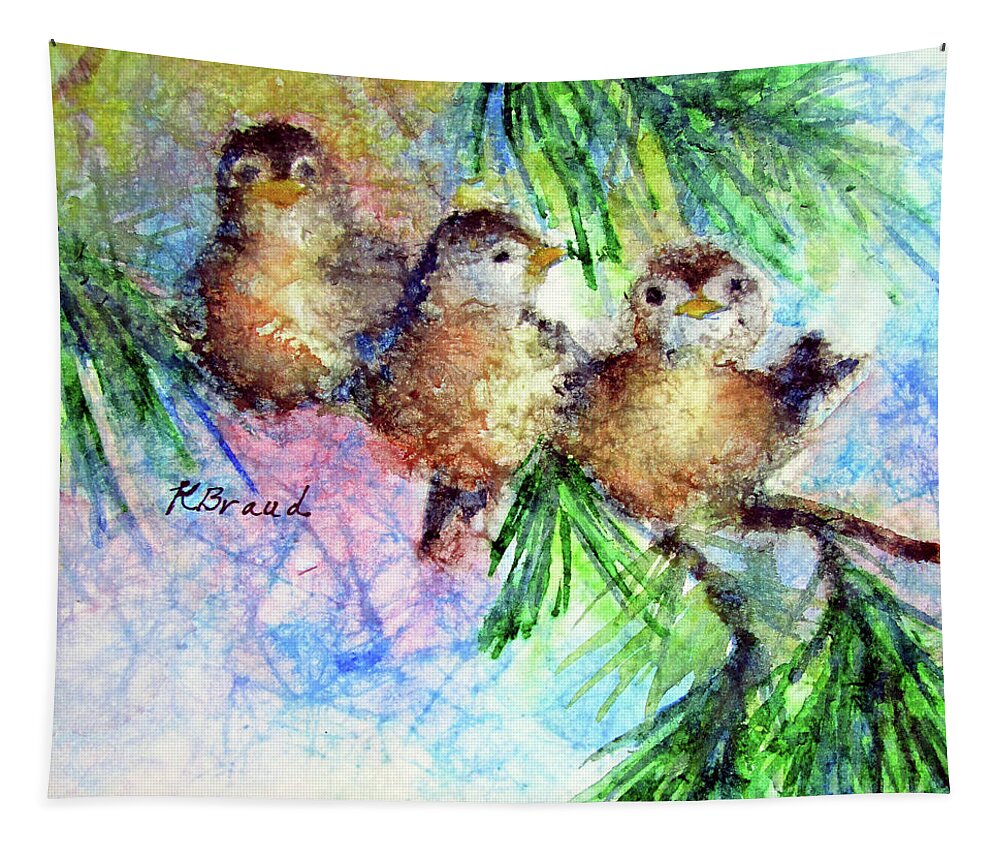 Paintings Tapestry featuring the painting Chickadee Trio by Kathy Braud