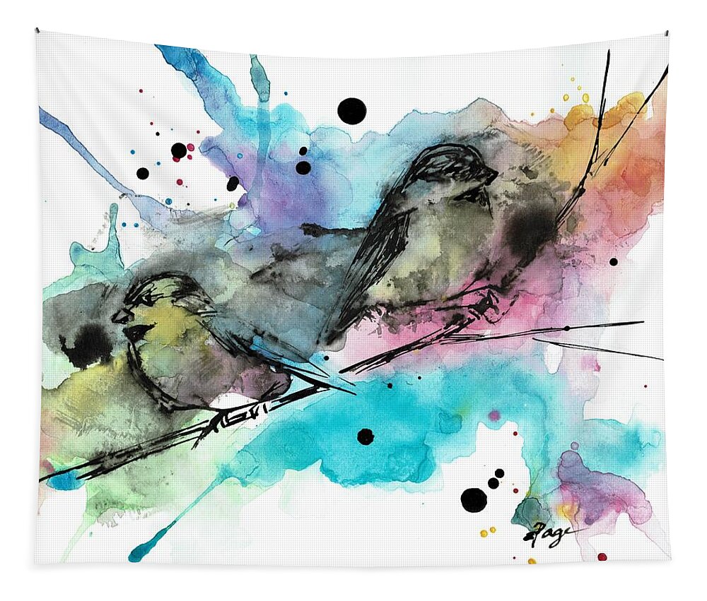 Chickadee Tapestry featuring the painting Chickadee punk by Emily Page