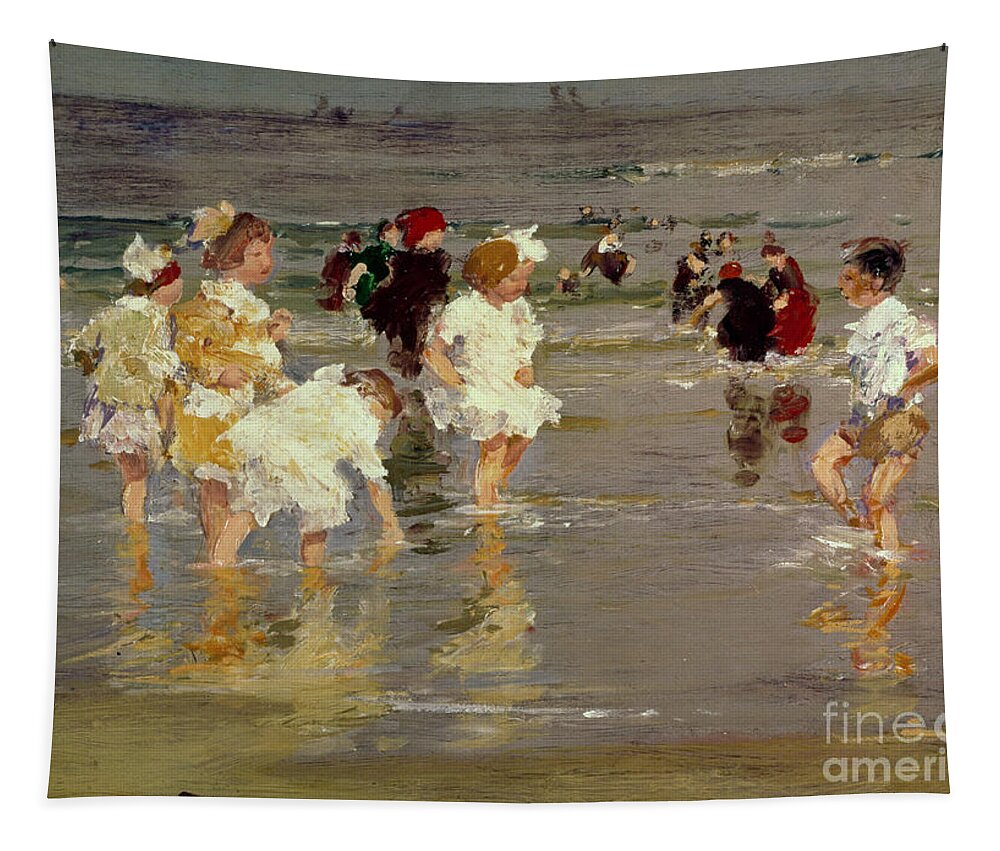 Water Tapestry featuring the painting Children on the Beach by Edward Henry Potthast