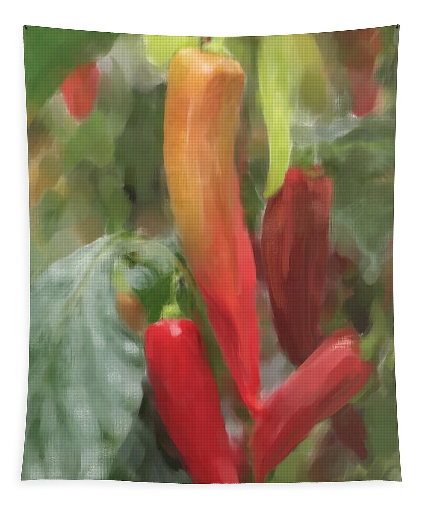 Chillis Tapestry featuring the painting Chili Peppers by Portraits By NC