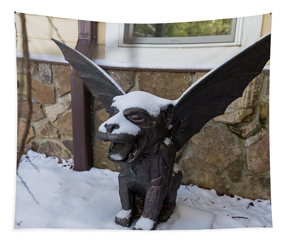Gargoyle Tapestry featuring the photograph Chimera In The Snow by D K Wall