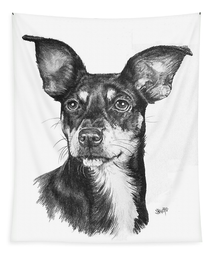 Designer Dog Tapestry featuring the drawing Chiweenie by Barbara Keith