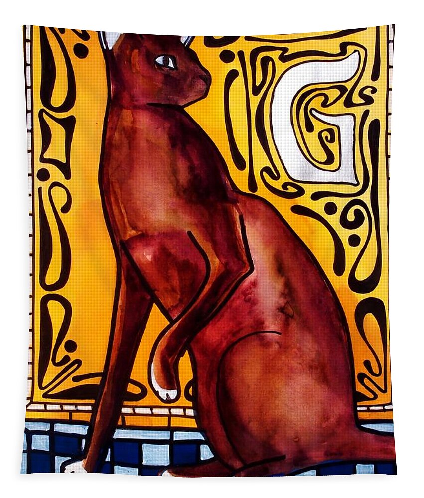 Chocolate Delight Tapestry featuring the painting Chocolate Delight - Havana Brown Cat - Cat Art by Dora Hathazi Mendes by Dora Hathazi Mendes