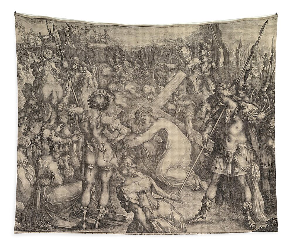 Jacques Bellange Tapestry featuring the drawing Christ Carrying the Cross by Jacques Bellange