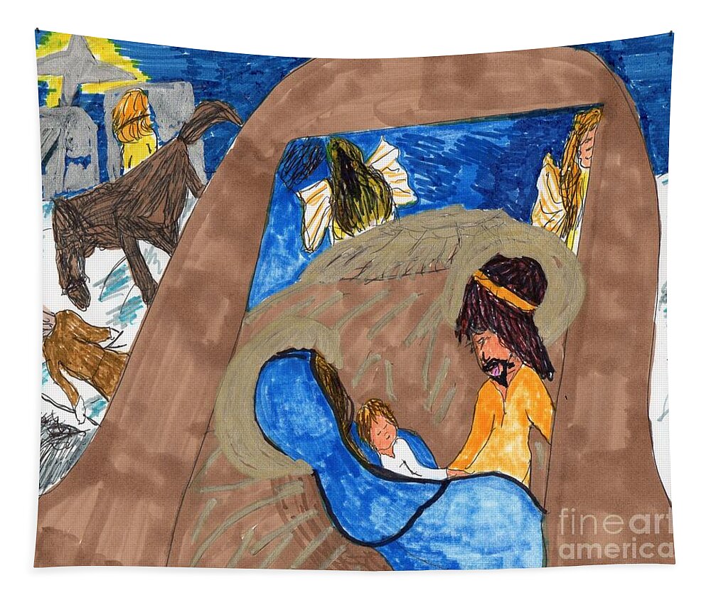 Nativity Tapestry featuring the mixed media Christmas Blessings by Elinor Helen Rakowski