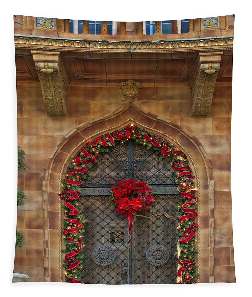 Door Tapestry featuring the photograph Christmas Door Decor - Ringling Estate - Sarasota, Florida by Mitch Spence
