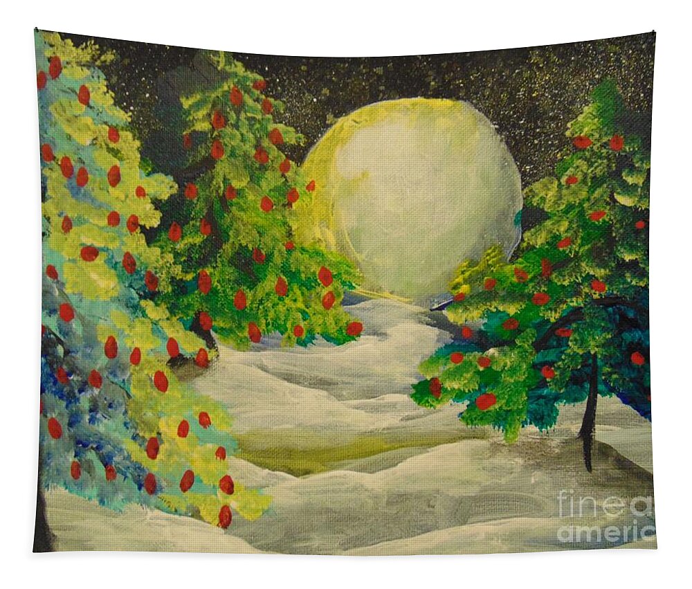 Evergreen Tapestry featuring the painting Christmas Night by Saundra Johnson
