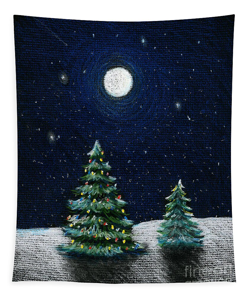 Christmas Trees Tapestry featuring the drawing Christmas Trees in the Moonlight by Nancy Mueller