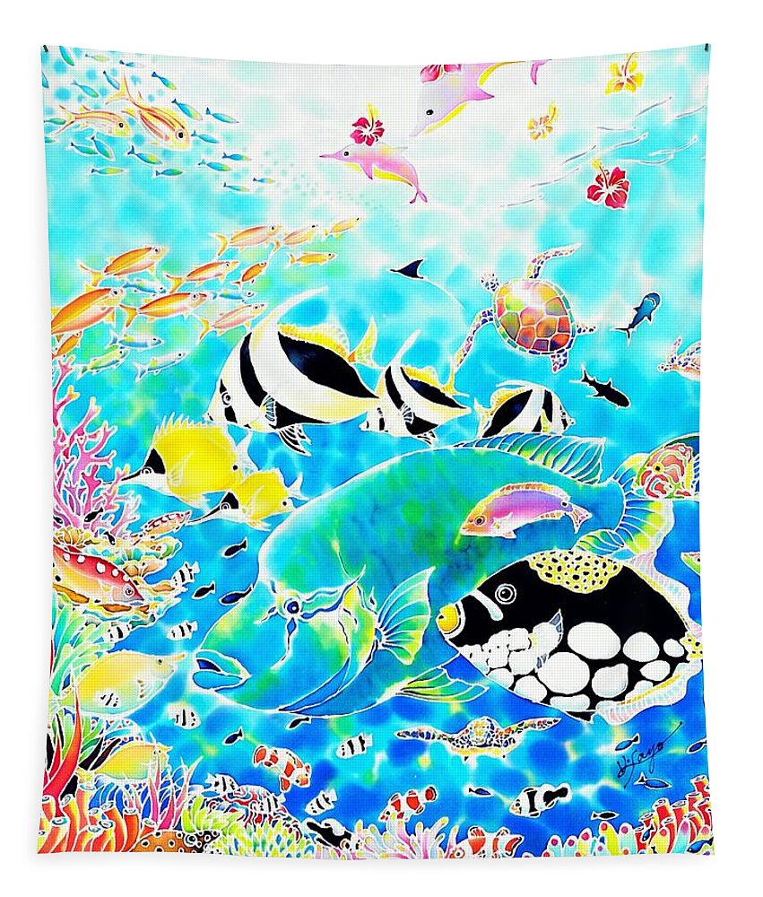 Silk Tapestry featuring the painting Churaumi dream by Hisayo OHTA