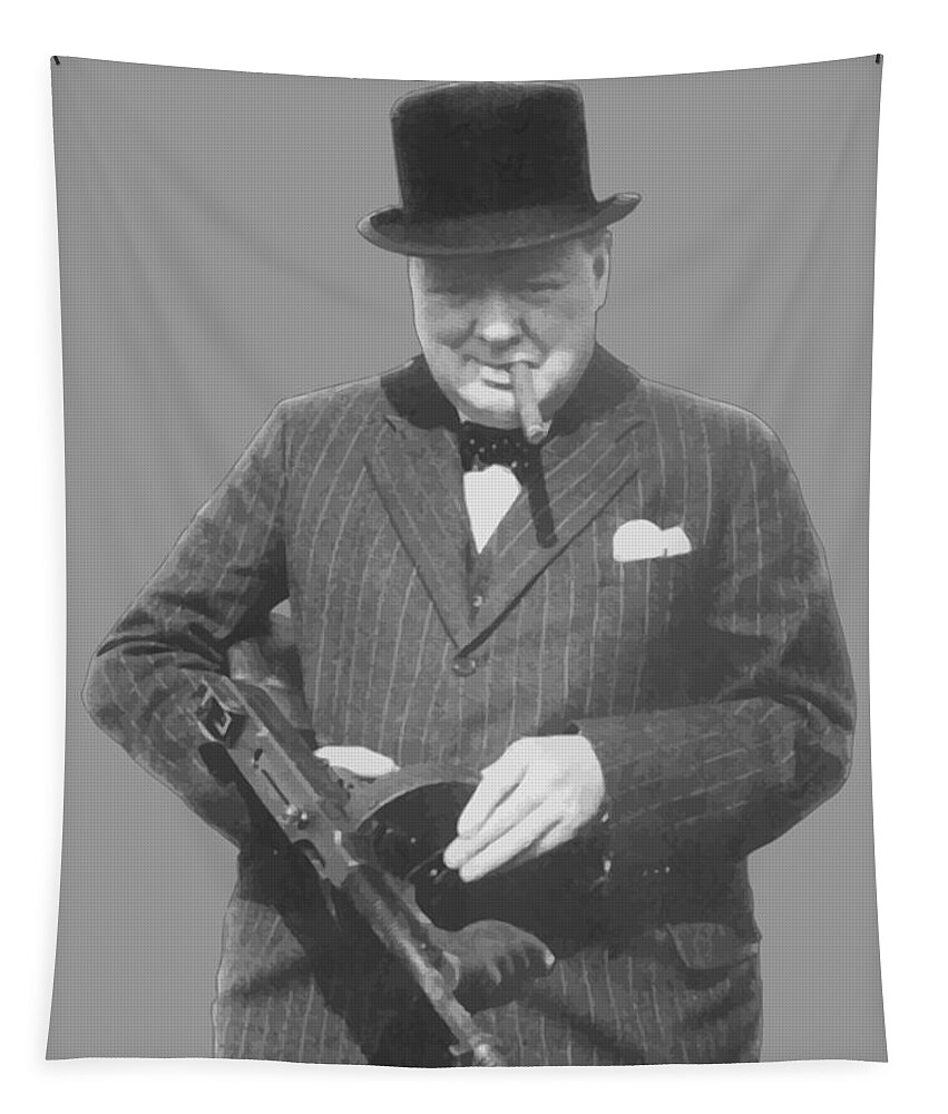 cocaine participate fur Churchill Posing With A Tommy Gun Tapestry by War Is Hell Store - Fine Art  America