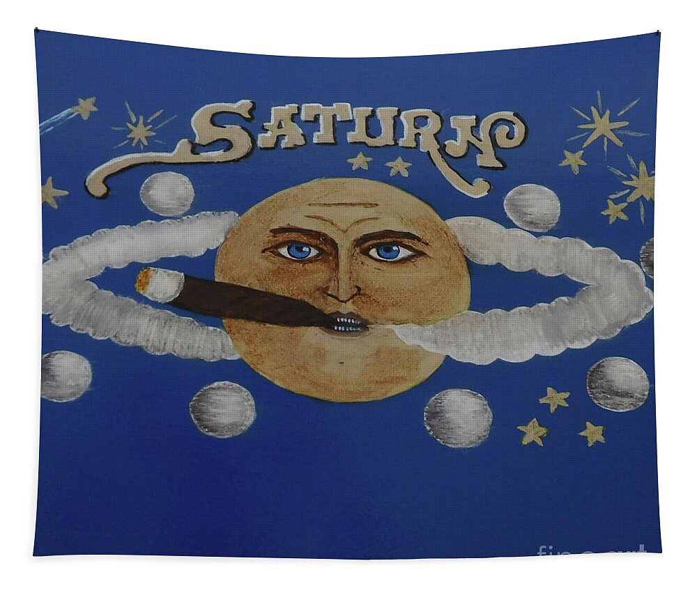 Cigar Tapestry featuring the painting Cigar smoking Saturn by William Bowers