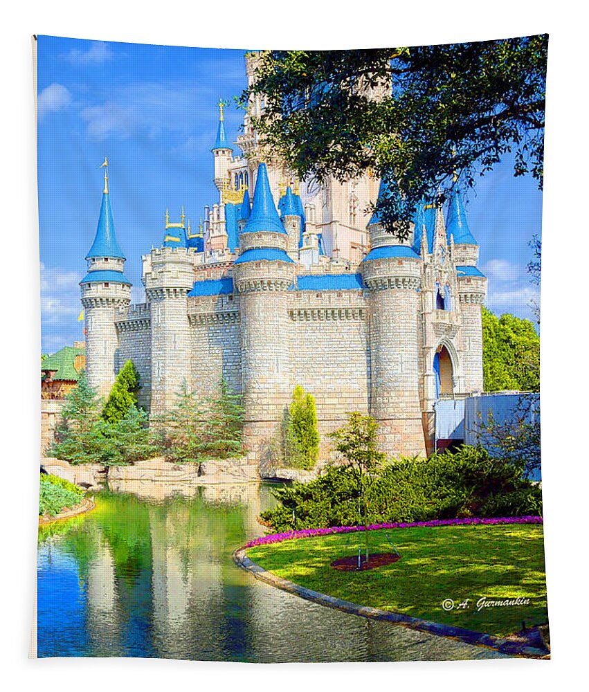 Color Tapestry featuring the photograph Cinderella's Castle Magic Kingdom Walt Disney World by A Macarthur Gurmankin