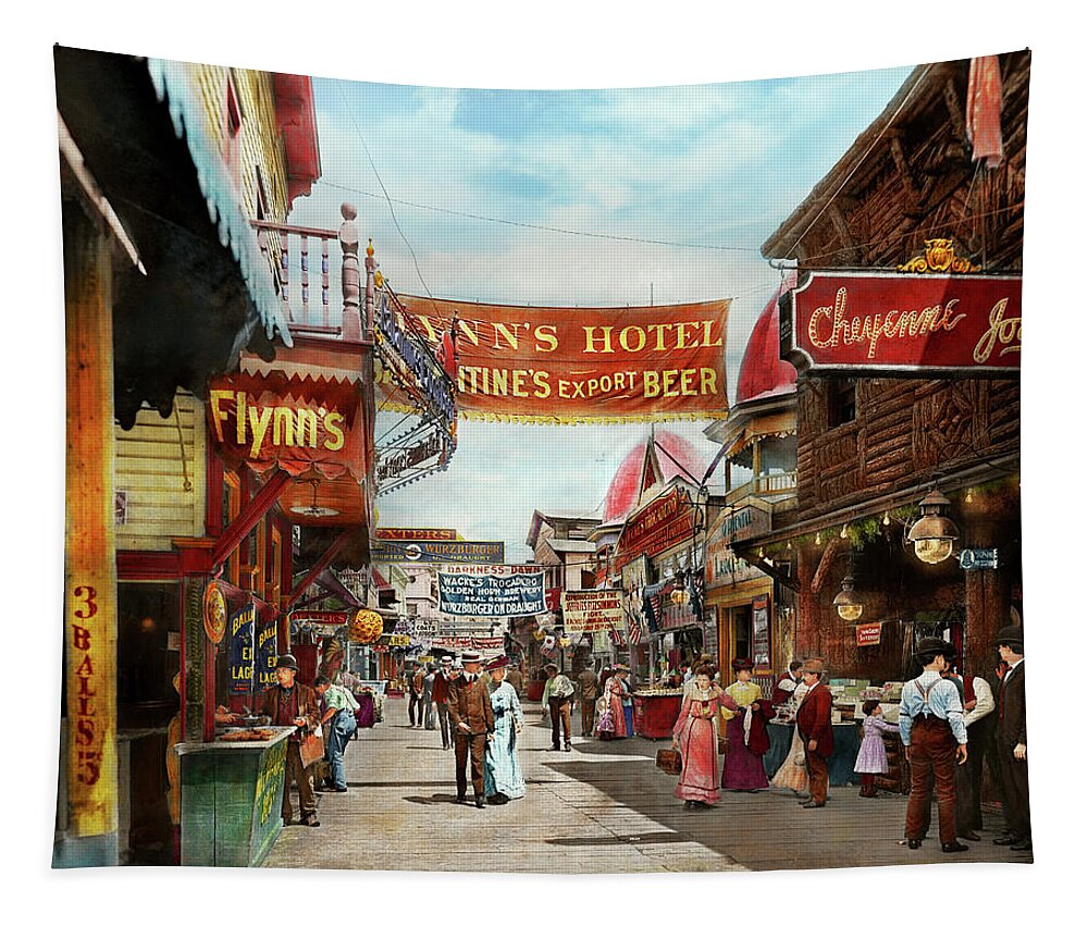 New York Tapestry featuring the photograph City - Coney Island NY - Bowery Beer 1903 by Mike Savad