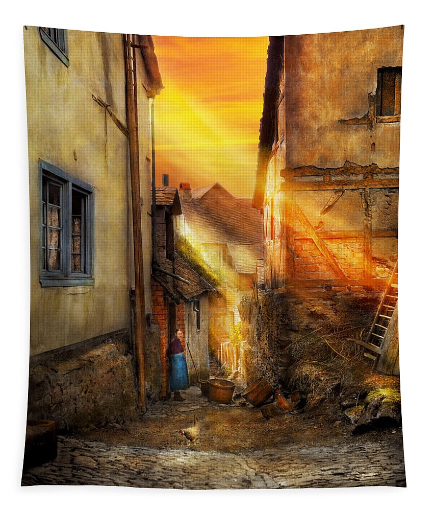 Alley Tapestry featuring the photograph City - Germany - Alley - The farmers wife 1904 by Mike Savad