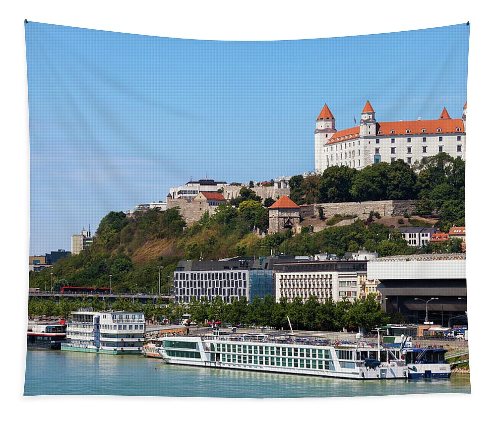 Bratislava Tapestry featuring the photograph City Of Bratislava From Danube River In Slovakia by Artur Bogacki