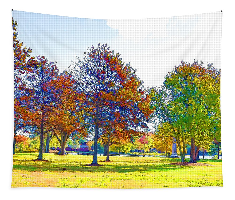 Portsmouth City Park Tapestry featuring the painting City Park 8 by Jeelan Clark
