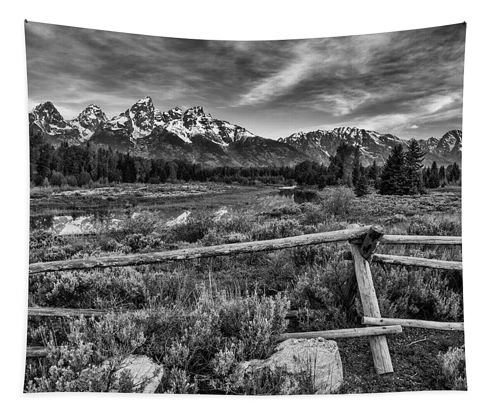 Fence Line Tapestry featuring the photograph Classic Tetons by Darren White