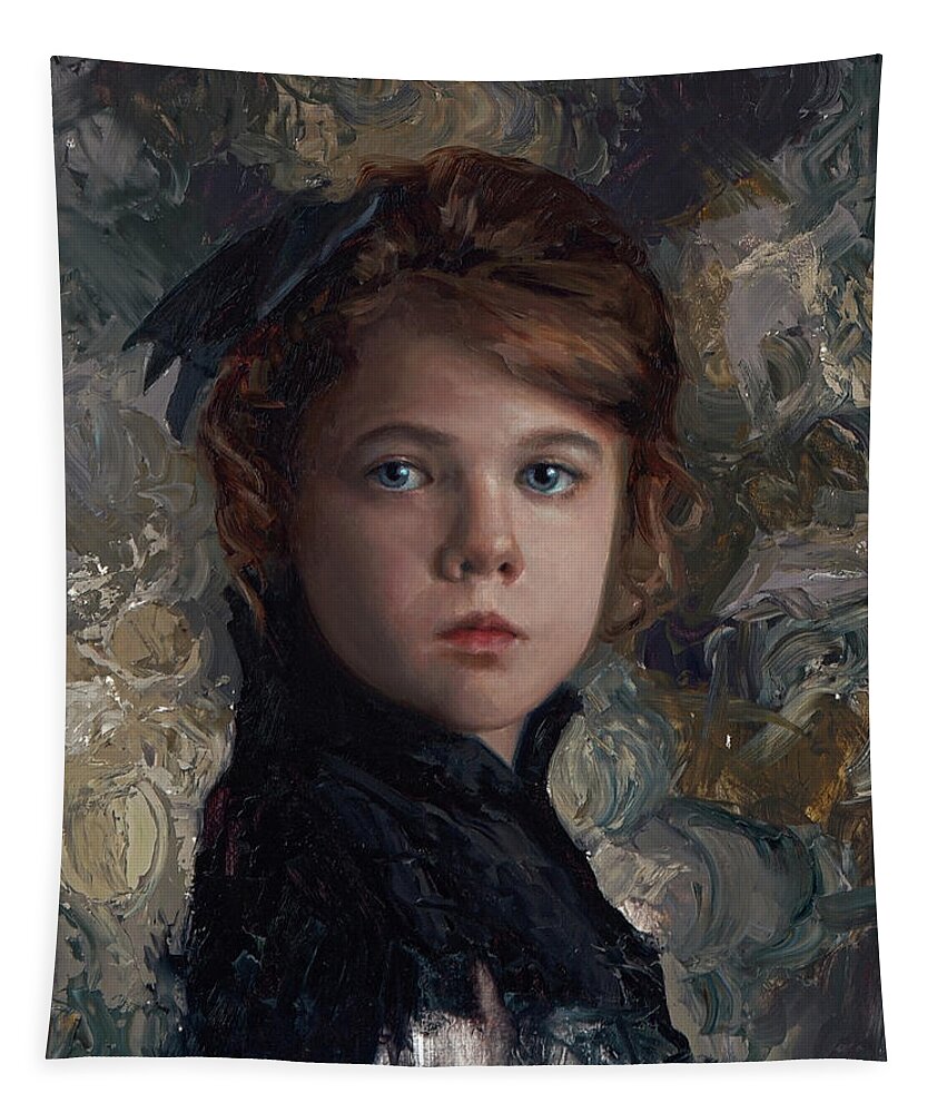 Portrait Of Girl Tapestry featuring the painting Classical Portrait of Young Girl in Victorian Dress by K Whitworth