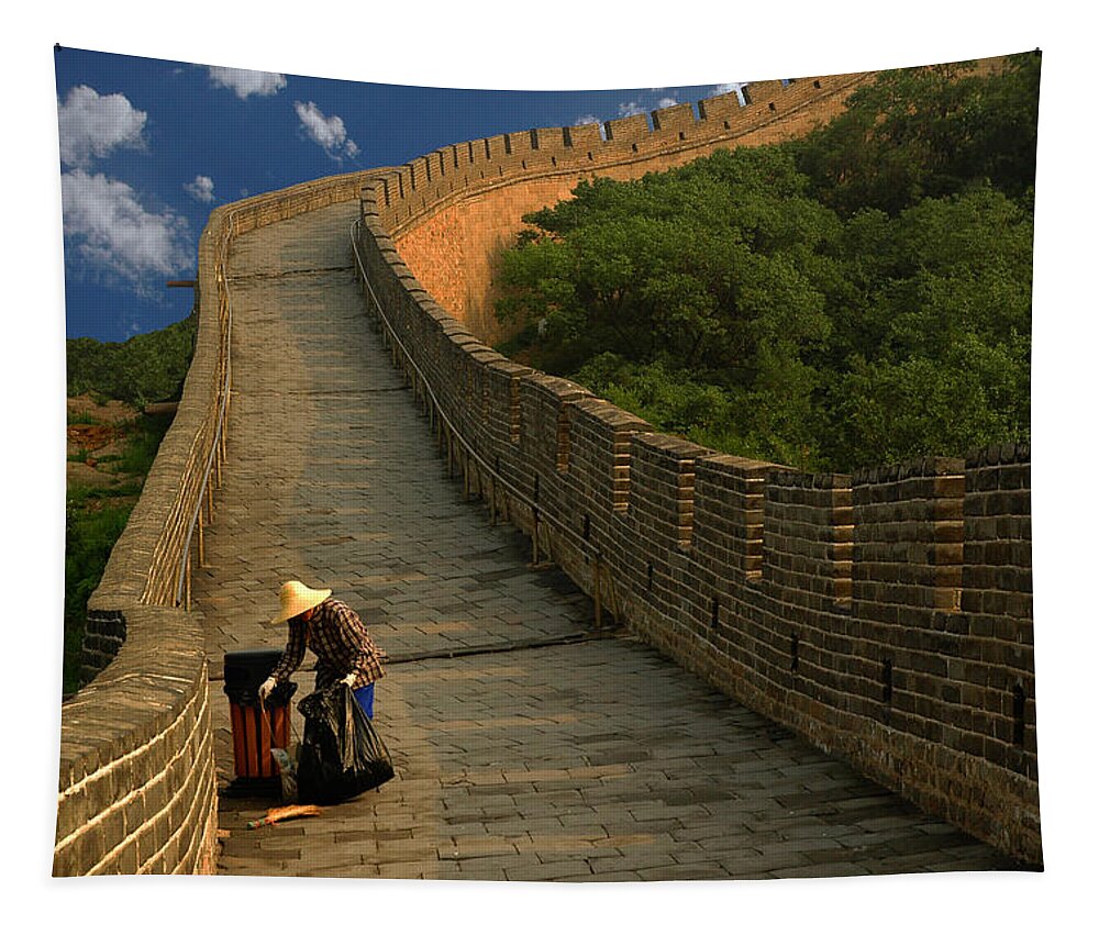 Cleaning The Great Wall Tapestry featuring the photograph Cleaning The Great Wall by Harry Spitz