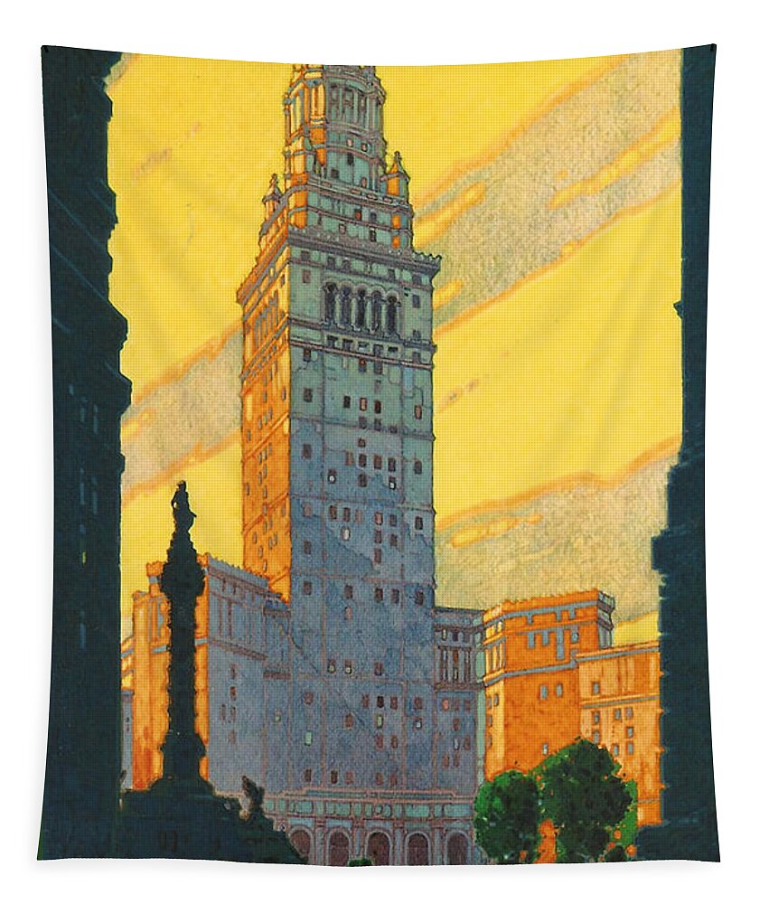 Cleveland Tapestry featuring the digital art Cleveland - Vintage Travel by Georgia Clare